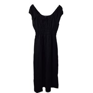 J. Crew Cap Sleeve Midi Dress in Linen Size Small Black NWT‎ $178 CK814